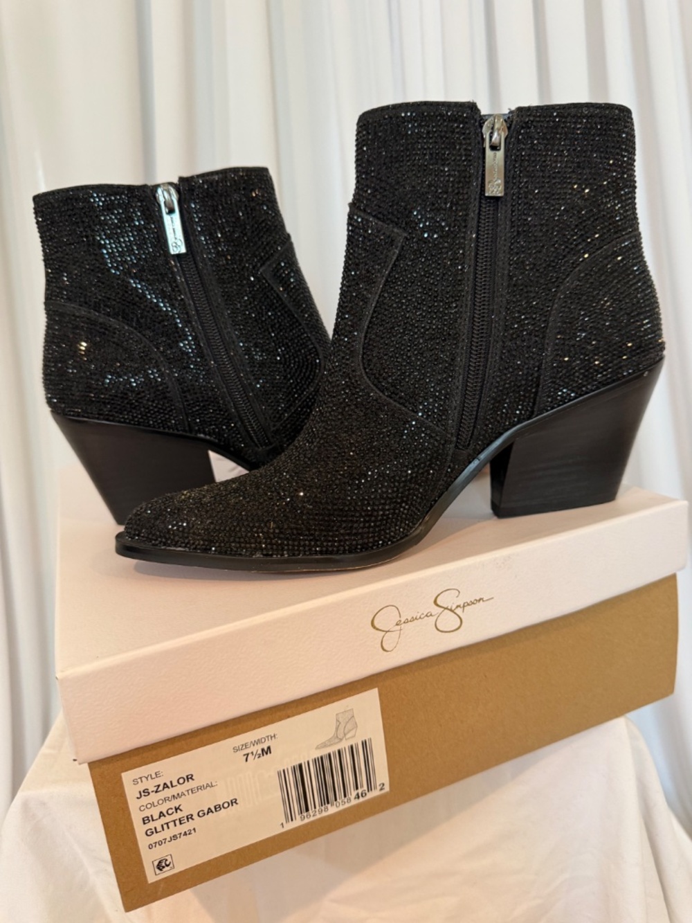 Jessica Simpson Zalor Black Rhinestone Glitter Western Booties 7.5M NIB - Picture 3 of 16